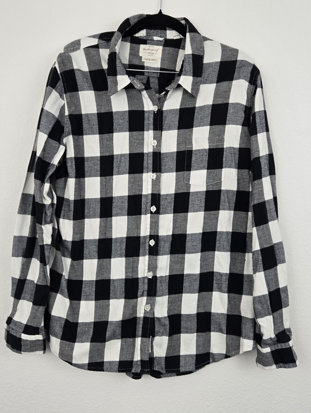 Weatherproof Black & White Checkered Flannel Button Down